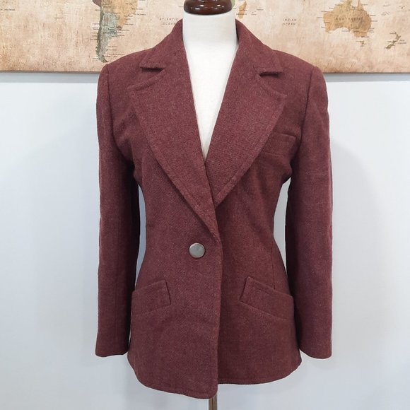 Vtg 70s wool blazer w/ gold buttons - Picture 2 of 11